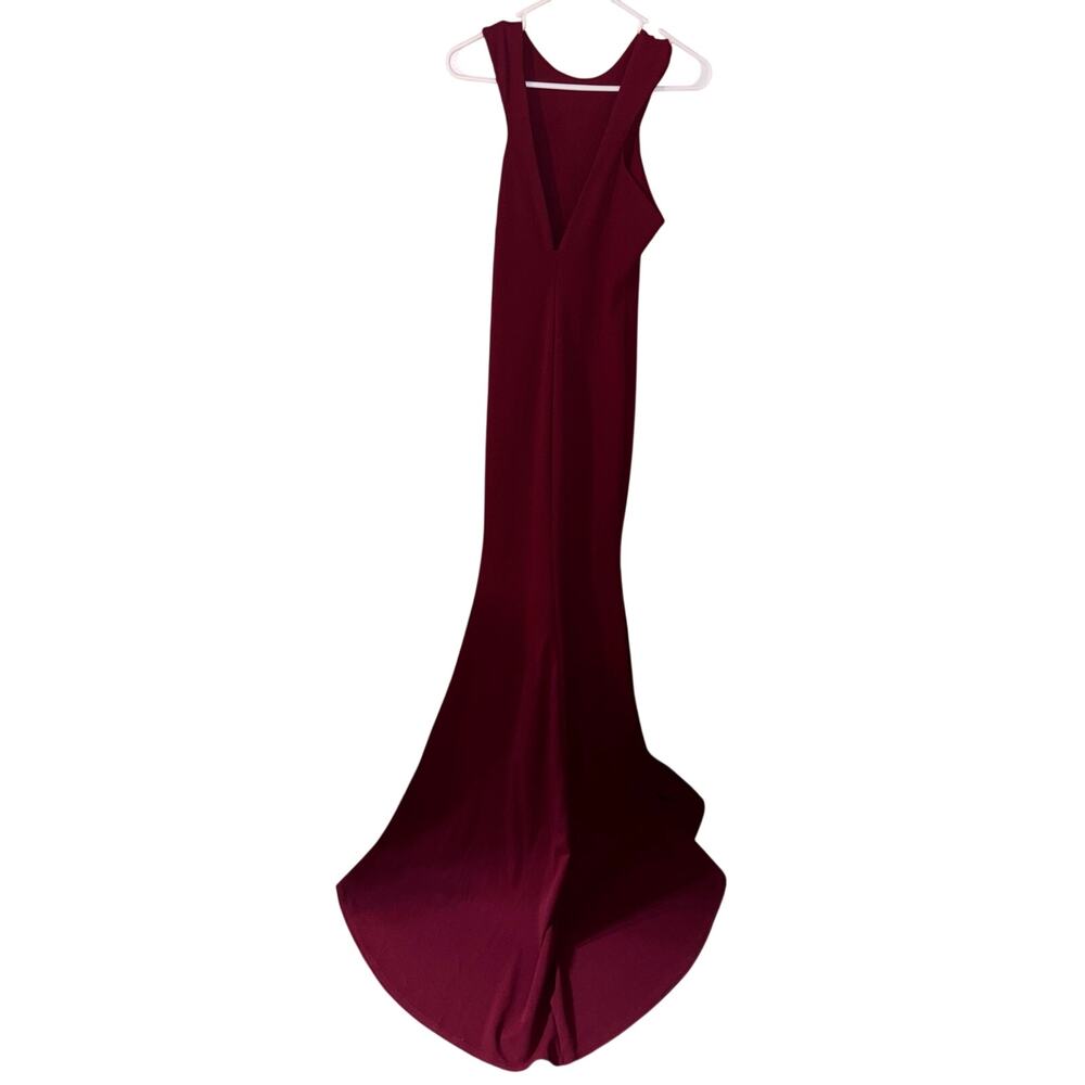 Club L London women’s wine burgundy cut-away fishtail maxi dress w/ train NWT 6 - Picture 3 of 6